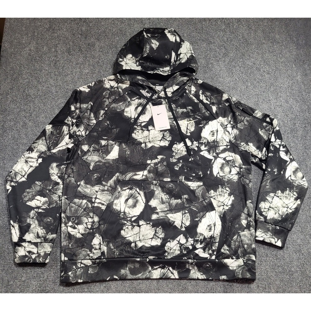 Nike Men's Black Floral Therma-FIT Pullover Fitness Hoodie Sweatshirt Sz X-Large